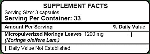 Pure Moringa Superfood Powder Capsules 100 ct - Moringa oleifera from Peru