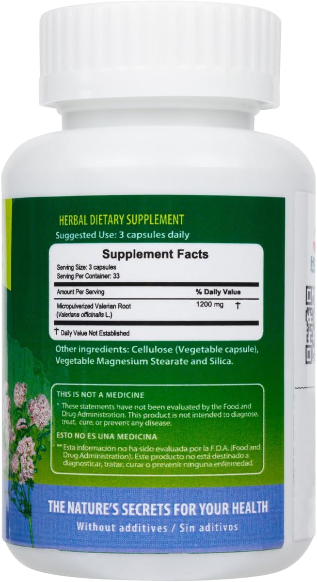 Premium Valerian Root 100 Capsules (Valeriana) - Herbal Supplement from Peru