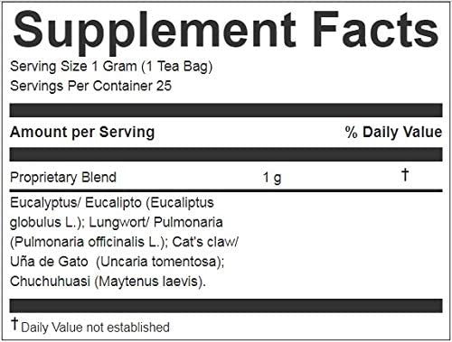 Bronquiosan Bronquial Aid Blend Natural Herbal Tea (25 Tea Bags) Eucalyptus, Lungwort, Cat's Claw, Chuchuhuasi