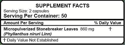 Chanca Piedra Stonebreaker | 100% Natural | 100 Capsules | Aids in Promoting Normal Kidney Function Naturally