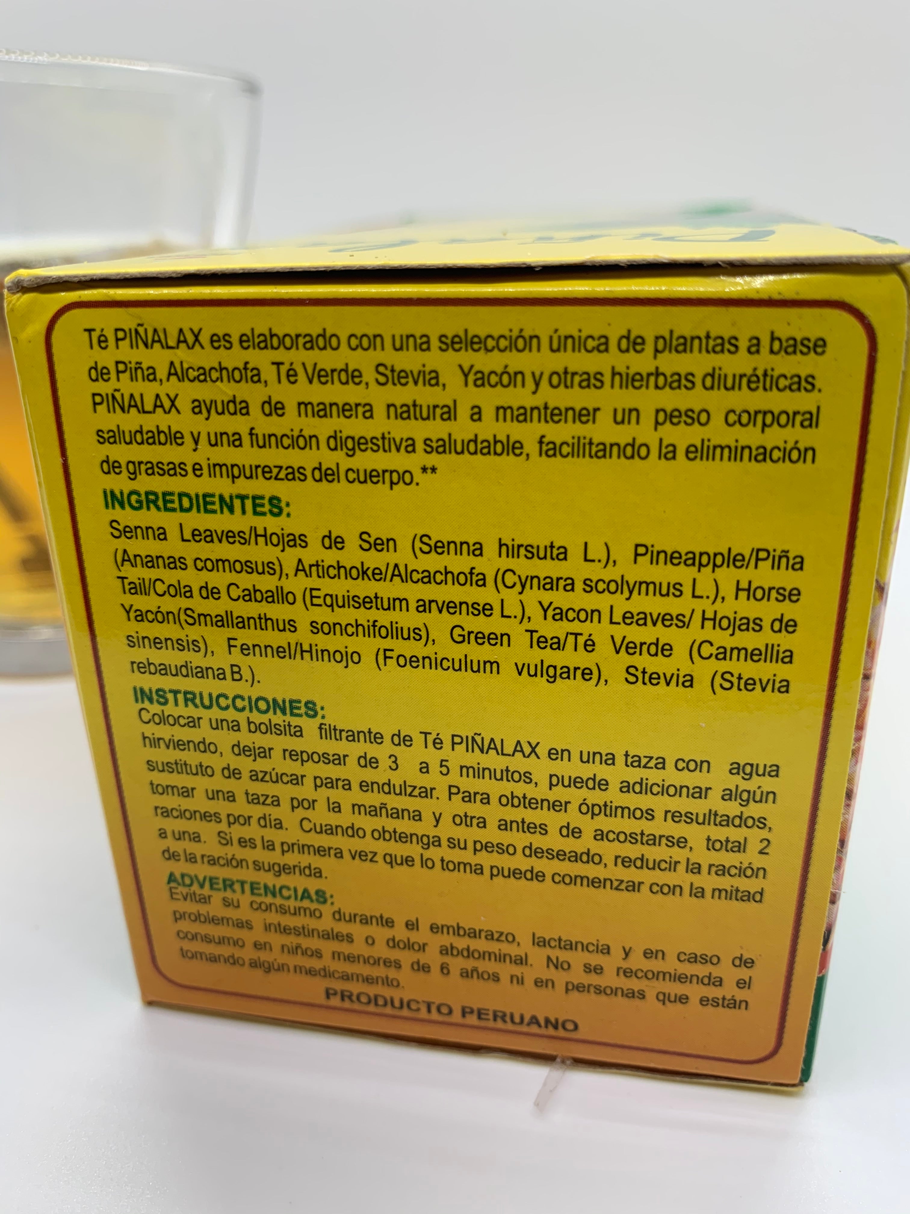 Pineapple Pinalax  Tea for Weight Loss and Detox with Artichoke, Green Tea, Yacon and Stevia - 100% Natural from Peru (30 Tea Bags)