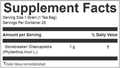 Chanca Piedra Tea Supplement facts. 1g ( 100mg) chanca piedra per tea bag.
