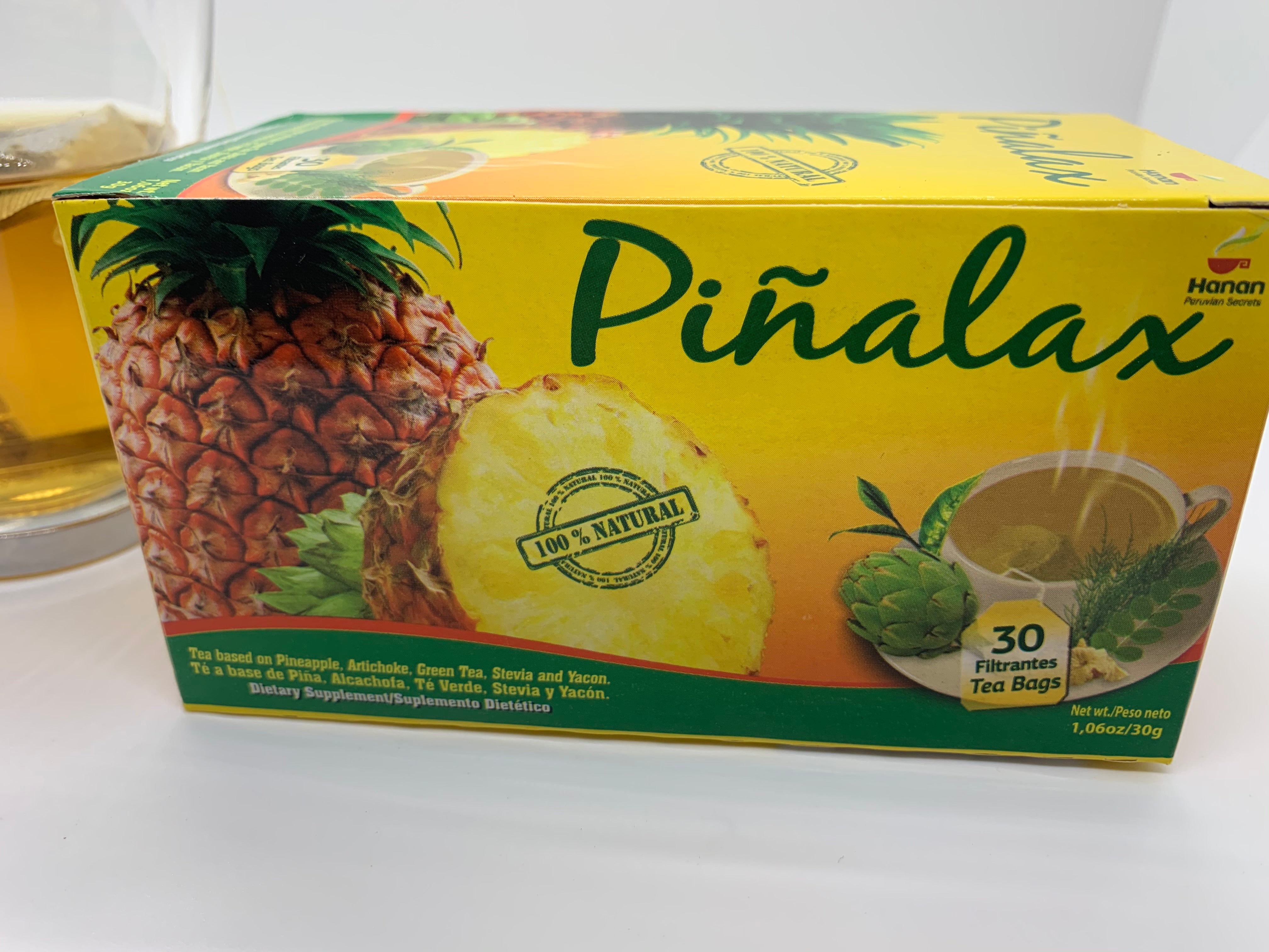 Pineapple Pinalax  Tea for Weight Loss and Detox with Artichoke, Green Tea, Yacon and Stevia - 100% Natural from Peru (30 Tea Bags)